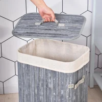 HOMCOM Wasmand waskist wasbox wasbak hoekig bamboe 72 l grijs(m-8)