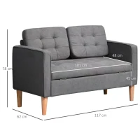 HOMCOM Modern Loveseat Sofa Button-Tufted Fabric Couch with Storage Chest Wood Legs(m-3)