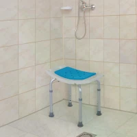 HOMCOM Height Adjustable Bathroom Stool, Shower Chair with Padded Seat and Non-Slip Foot Pads, Blue(m-11)