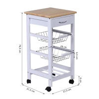 Serveerwagen keukenwagen keukentrolley bijzetwagen met schuiflade wit(m-3)