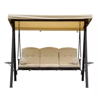 Outsunny Swing Chair Hammock 3 Seater Canopy Cushion Shelter Outdoor Bench Steel Beige Garden(m-9)