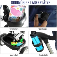 HOMCOM 4-in-1 kinderdriewieler kinderfiets driewieler buggy aluminium metaal blauw(m-8)