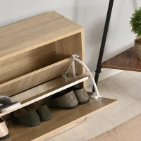 HOMCOM 3-in-1 garderobeset garderobe voor in de hal met schoenenkast wandspiegel garderobe 6 haken naturel 30,5 x 75,5 cm (spiegel)(m-7)