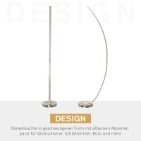 HOMCOM LED vloerlamp in gebogen vorm vloerlamp staande lamp 3000 K kleurtemperatuur aluminium(m-4)