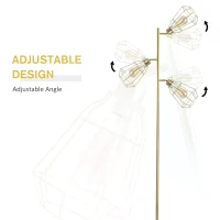 HOMCOM Modern Floor Lamp, 3-Light Standing Lamp, Gold Tone Finish, Steel Frame, Foot Switch, Round Base, E27 Living Room Gold(m-4)