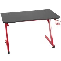 HOMCOM Gaming Computer Desk, Steel Frame w/ Cup Headphone Holder Adjustable Feet Cable Organiser Home Office Red(m-9)