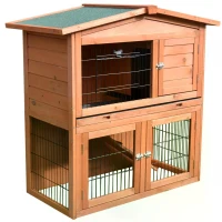 PawHut Rabbit Hutch Outdoor Guinea Pig Hutch 2-Tier Bunny Cage with No-Leak Tray 100.5 x 55 x 101 cm(m-8)