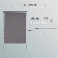 Outsunny Rolgordijn met handslinger raamrolgordijn wand-/ dakmontage UV50 + aluminium grijs 100 x 140 cm(m-6)