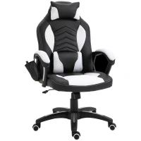 HOMCOM Bureaustoel Massagestoel met 6 Vibratiepunten Ergonomische Gaming Stoel met Verwarmingsfunctie Kunstleer Wit 68 x 69 x 108-117cm(m-1)