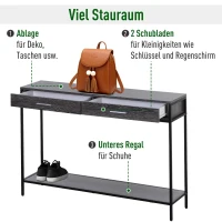 HOMCOM bijzettafel entreetafel 2 schuiflades onderste plank staal grijs 120 x 30 x 81,5 cm | Aosom.de(m-4)