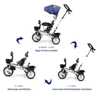 HOMCOM 4-in-1 kinderdriewieler kinderfiets driewieler buggy aluminium metaal blauw(m-6)