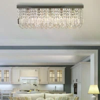 HOMCOM Modern Crystal Ceiling Light Square Crystal Chandelier for Living Room, Dining Room, Hall, E14 Base, Silver, 80 x 25 x 23cm(m-11)