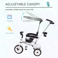 HOMCOM 4 in 1 Tricycle for Kids Toddler Trike with Parent Handle Adjustable Handle Canopy(m-5)