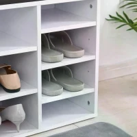 HOMCOM Multi-Storage Shoe Rack w/ 14 Compartments Cushion Moving Shelves Solid Frame Foot Pads Home Office Tidy Organisation Boots Trainers White(m-9)