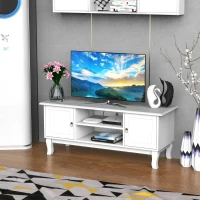 HOMCOM lage tv-kast tv-tafel tv-meubel houten poten woonkamer MDF 120 cm wit(m-2)