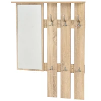 HOMCOM 3-in-1 garderobeset garderobe voor in de hal met schoenenkast wandspiegel garderobe 6 haken naturel 30,5 x 75,5 cm (spiegel)(m-5)