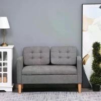 HOMCOM Modern Loveseat Sofa Button-Tufted Fabric Couch with Storage Chest Wood Legs(m-10)