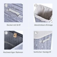 HOMCOM Wasmand waskist wasbox wasbak hoekig bamboe 72 l grijs(m-5)