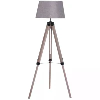 HOMCOM Tripod Floor Lamps for Living Room Bedroom, Modern Adjustable Standing Lamp with Wood Legs, Drum Fabric Shade, 99-143cm, Grey(m-1)