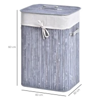 HOMCOM Wasmand waskist wasbox wasbak hoekig bamboe 72 l grijs(m-3)