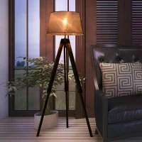 HOMCOM Tripod Floor Lamps for Living Room Bedroom, Modern Adjustable Standing Lamp with Wood Legs, Drum Fabric Shade, 99-143cm, Grey(m-2)