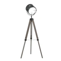 HOMCOM Industrial Style Adjustable Tripod Floor Lamp for Living Room Bedroom, Vintage Spotlight Reading Lamp with Wood Legs, 115-155cm, Grey(m-1)