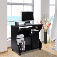 HOMCOM Mobiel rolbaar bureau zwart computerbureau tafel werktafel met aflegvlak(m-2)