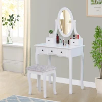 HOMCOM make-uptafel kaptafel kappen make-uptafel met spiegel krukje wit / zwart(m-2)