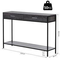 HOMCOM bijzettafel entreetafel 2 schuiflades onderste plank staal grijs 120 x 30 x 81,5 cm | Aosom.de(m-3)