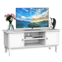 HOMCOM lage tv-kast tv-tafel tv-meubel houten poten woonkamer MDF 120 cm wit(m-1)