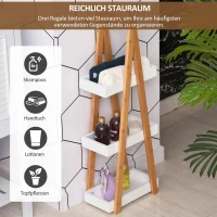 Kleankin badkamermeubel met 3 niveaus trapvormige stelling badkamer bamboe wit(m-4)