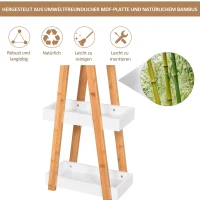 Kleankin badkamermeubel met 3 niveaus trapvormige stelling badkamer bamboe wit(m-6)