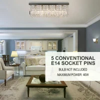 HOMCOM Modern Crystal Ceiling Light Square Crystal Chandelier for Living Room, Dining Room, Hall, E14 Base, Silver, 80 x 25 x 23cm(m-6)