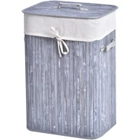 HOMCOM Wasmand waskist wasbox wasbak hoekig bamboe 72 l grijs(m-1)