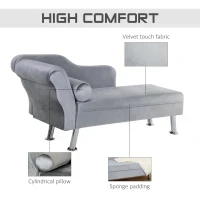 HOMCOM Plush Cloth Upholstered Chaise Longue Sofa w/ Bolster Cushion Grey(m-4)