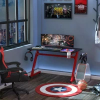 HOMCOM Gaming Computer Desk, Steel Frame w/ Cup Headphone Holder Adjustable Feet Cable Organiser Home Office Red(m-2)