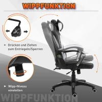 HOMCOM Bureaustoel Massagestoel met 6 Vibratiepunten Ergonomische Gaming Stoel met Verwarmingsfunctie Kunstleer Wit 68 x 69 x 108-117cm(m-5)