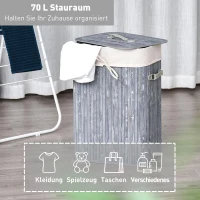 HOMCOM Wasmand waskist wasbox wasbak hoekig bamboe 72 l grijs(m-6)