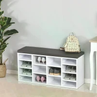 HOMCOM Multi-Storage Shoe Rack w/ 14 Compartments Cushion Moving Shelves Solid Frame Foot Pads Home Office Tidy Organisation Boots Trainers White(m-2)