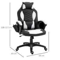 HOMCOM Bureaustoel Massagestoel met 6 Vibratiepunten Ergonomische Gaming Stoel met Verwarmingsfunctie Kunstleer Wit 68 x 69 x 108-117cm(m-3)