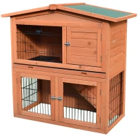 PawHut Rabbit Hutch Outdoor Guinea Pig Hutch 2-Tier Bunny Cage with No-Leak Tray 100.5 x 55 x 101 cm(m-1)