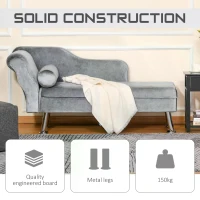 HOMCOM Plush Cloth Upholstered Chaise Longue Sofa w/ Bolster Cushion Grey(m-5)