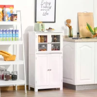 kleankin Bathroom Floor Cabinet, Freestanding Kitchen Cupboard with 2 Drawers, Adjustable Shelves and Tempered Glass Door, Wooden  Storage Unit for Living Room Kitchen Hallway(m-10)