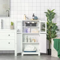 kleankin Bathroom Floor Cabinet, Freestanding Kitchen Cupboard with 2 Drawers, Adjustable Shelves and Tempered Glass Door, Wooden  Storage Unit for Living Room Kitchen Hallway(m-4)