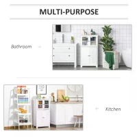 kleankin Bathroom Floor Cabinet, Freestanding Kitchen Cupboard with 2 Drawers, Adjustable Shelves and Tempered Glass Door, Wooden  Storage Unit for Living Room Kitchen Hallway(m-5)