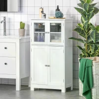 kleankin Bathroom Floor Cabinet, Freestanding Kitchen Cupboard with 2 Drawers, Adjustable Shelves and Tempered Glass Door, Wooden  Storage Unit for Living Room Kitchen Hallway(m-2)