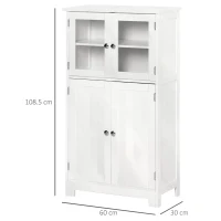 kleankin Bathroom Floor Cabinet, Freestanding Kitchen Cupboard with 2 Drawers, Adjustable Shelves and Tempered Glass Door, Wooden  Storage Unit for Living Room Kitchen Hallway(m-3)