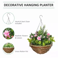 Outsunny Small Artificial Plants, Hanging, Pack of 2 Artificial Lisianthus Flowers, with Basket for Indoor Outdoor Decoration(m-5)