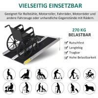 HOMCOM rolstoelhelling, oprijplaat voor rolstoelen, rollators, inklapbare oprijplaat met handgreep 270 kg belastbaar, zwart, 93 x 73 x 5 cm(m-4)