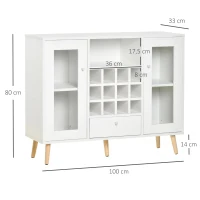 HOMCOM Keukenkast dressoir met glazen deuren lade 12 flessen wijnrek(m-3)